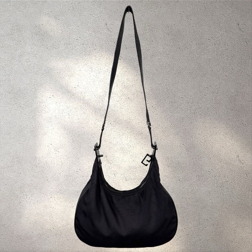 Gucci Black Leather Nylon Attache Shoulder Bag Crossbody Purse Handbag - Picture 2 of 14
